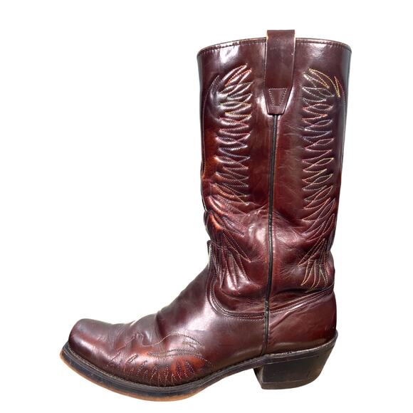 Vintage 70’s Wrangler 5630 Eagle Rainbow Brown Leather Cowboy Boot Size 10.5 D main image 10